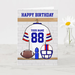 Cartão White Red Blue Futebol Jersey Feliz Aniversário
