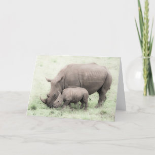 Cartão White Rhino & Baby Greeting Card