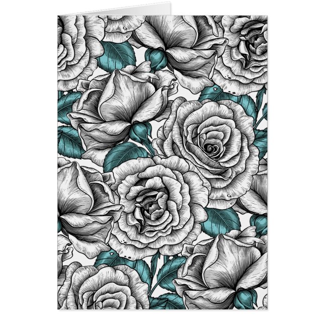 Cartão White roses with blue leaves (Frente)