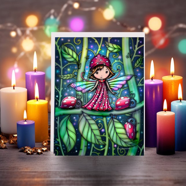 Cartão White Spotted Ladybug Fairy Molly Harrison (Criador carregado)