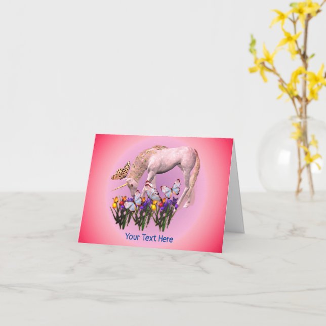 Cartão White Unicorn Butterflies Fantasy Horse Note Card (Flor Amarela)