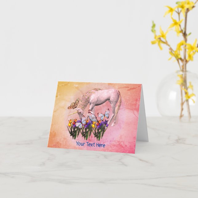 Cartão White Unicorn Butterflies Fantasy Horse Note Card (Flor Amarela)