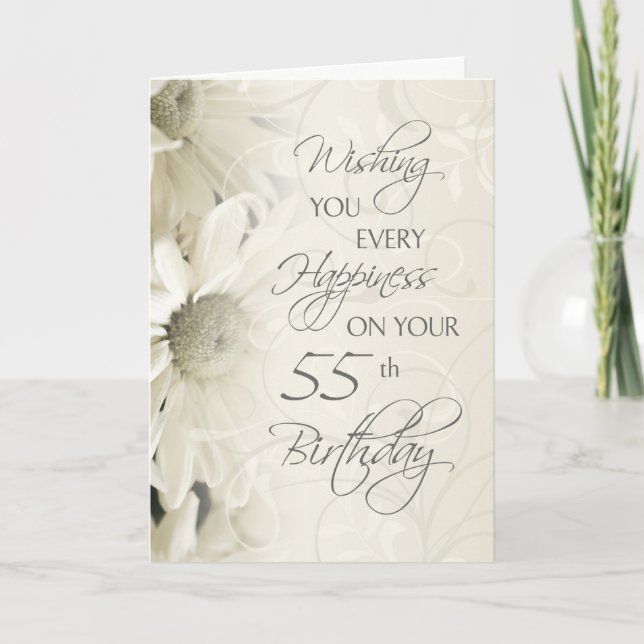 Cartão White Vintage Flowers Happy 55th Birthday Card (Frente)