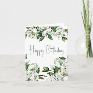 Cartão White Watercolor Magnolia Greenery Aniversário