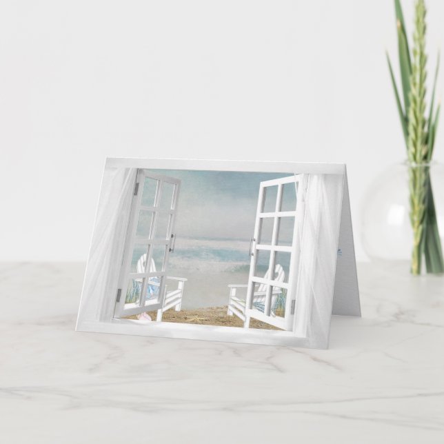 Cartão white window with beach chairs birthday (Frente)
