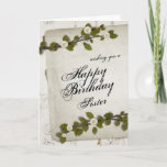 Cartão White Wood Happy Birthday Sister<br><div class="desc">A Beautiful Card with small white flowers on beautiful leaf branch.</div>