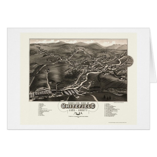 Cartão Whitefield, mapa panorâmico do NH - 1883 (Frente Horizontal)