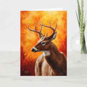 Cartão Whitetail Deer no outono, Vermelho Brown
