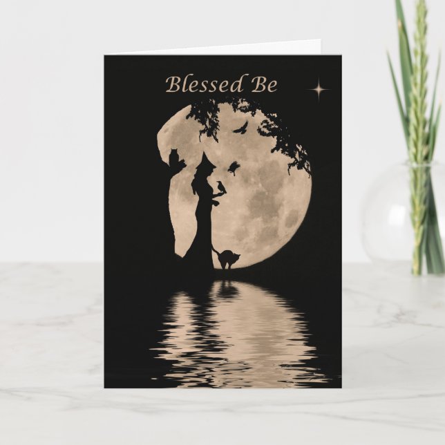 Cartão Wicca Happy Birthday with Witch and Animals (Frente)