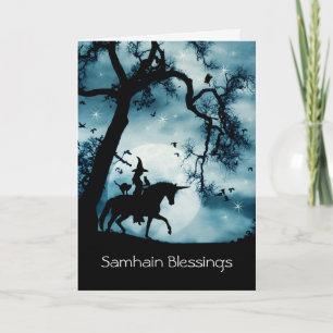 Cartão Wicca inspirou bençãos de Samhain com Witch Unicor