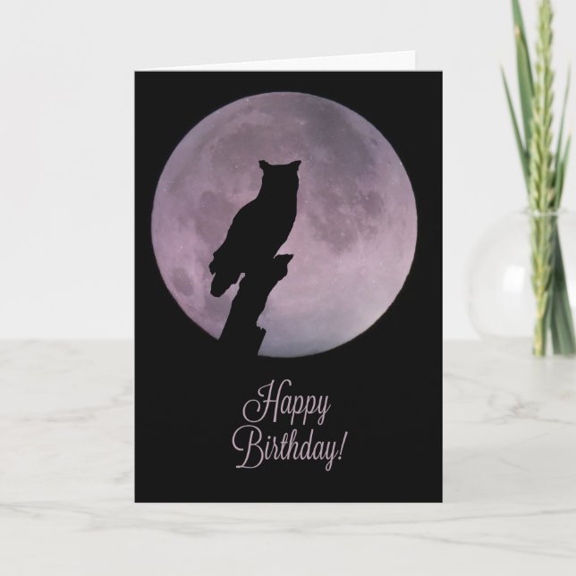 Cartão Wicca Inspirou Feliz Aniversário com Coruja e Lua (Frente)