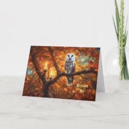 Cartão Wicca Pagan Happy Birthday Coruja Vela Mística