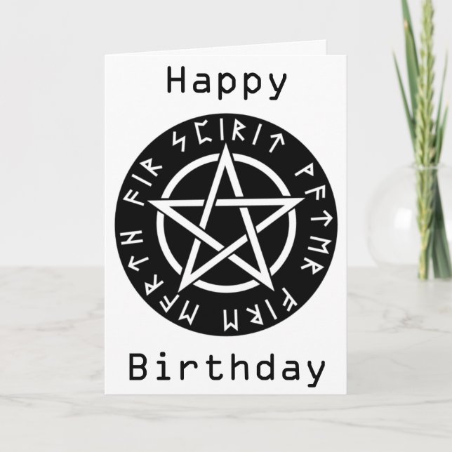Cartão Wiccan Black Runic Pentagram Birthday (Frente)
