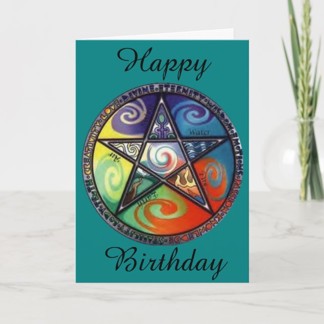 Cartão Wiccan Pentagram Birthday (Frente)