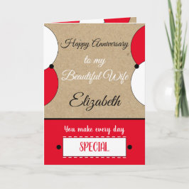 Cartão Wife Anniversary every day is special red rustic