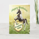 Cartão Wife birthday card with a rearing horse<br><div class="desc">A Rearing horse with a heraldic shield. Your very own coat of arms. See the whole range cards in my store. http://www.zazzle.com/eggznbeenz</div>