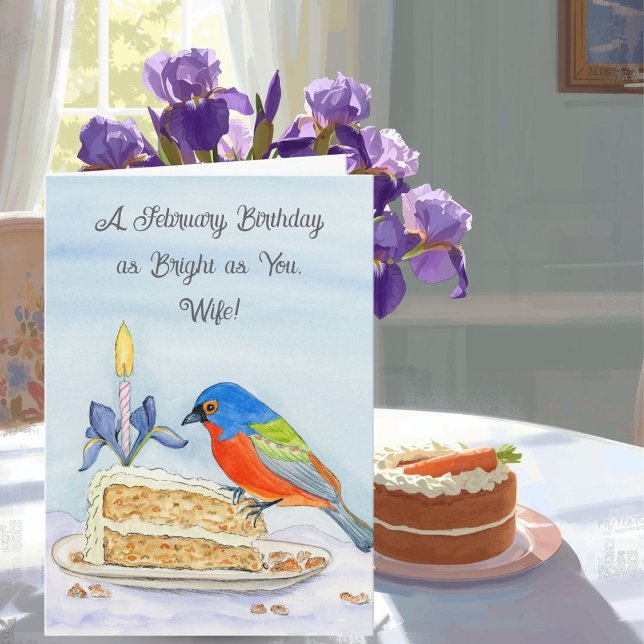 Cartão Wife Happy February Birthday Painted Bunting (Criador carregado)