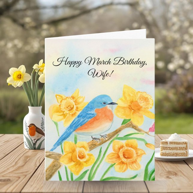 Cartão Wife Happy March Birthday Blue Bird  (Criador carregado)