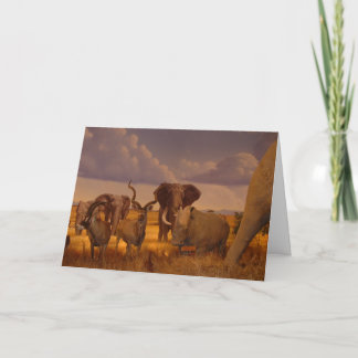 Cartão Wild African Elephants and Antelope Greeting Card