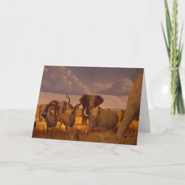 Cartão Wild African Elephants and Antelope Greeting Card (Frente)