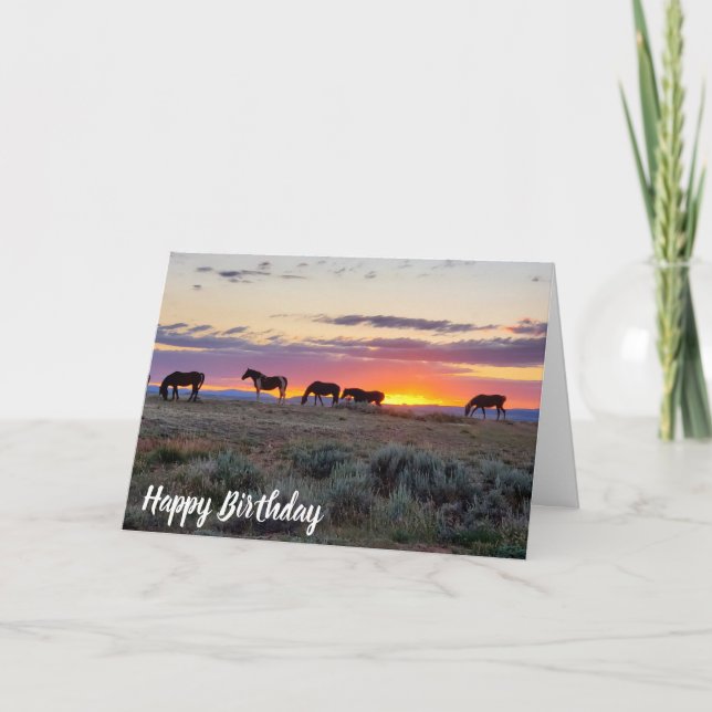 Cartão Wild Horses Sunset Birthday (Frente)