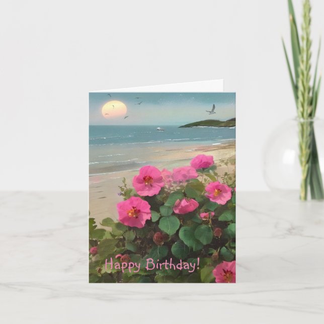 Cartão Wild Rosa Beach Birthday (Frente)
