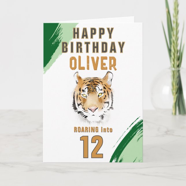 Cartão Wild Tiger Head Watercolor Birthday  (Frente)