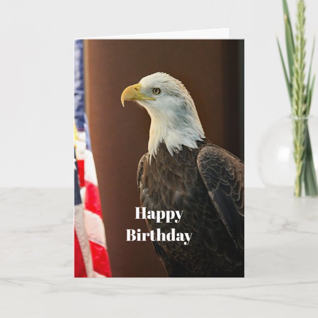 Cartão Wildlife Bald Eagle American Flag Foto Birthday (Frente)