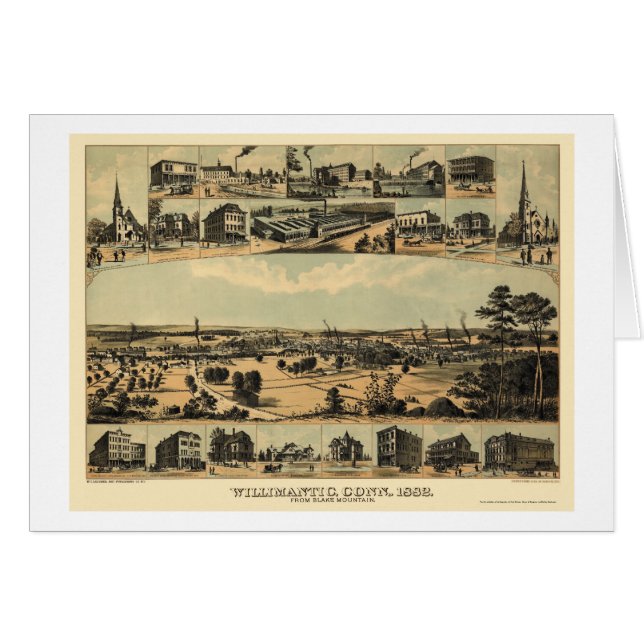 Cartão Wilimantic, mapa panorâmico do CT - 1882 (Frente Horizontal)