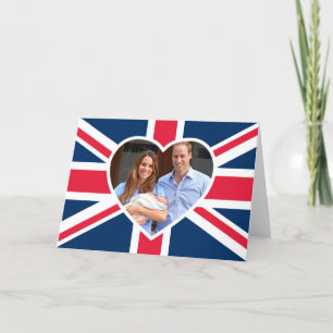 Cartão Will, Kate, Prince George - British Flag