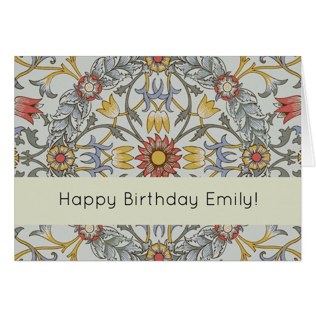 Cartão William Morris Floral Circle Flower Illustration (Frente Horizontal)