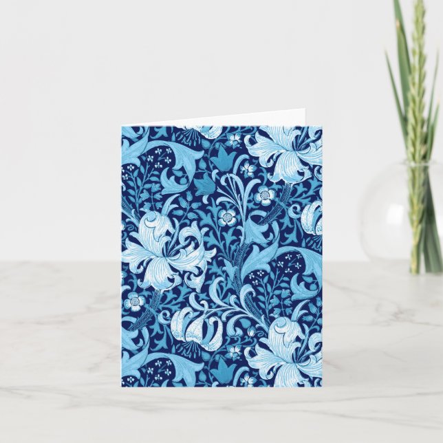 Cartão William Morris Iris e Lily, Indigo Blue & White (Frente)