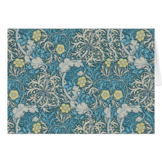 Cartão William Morris, padrão art nouveau, algas, azul,f
