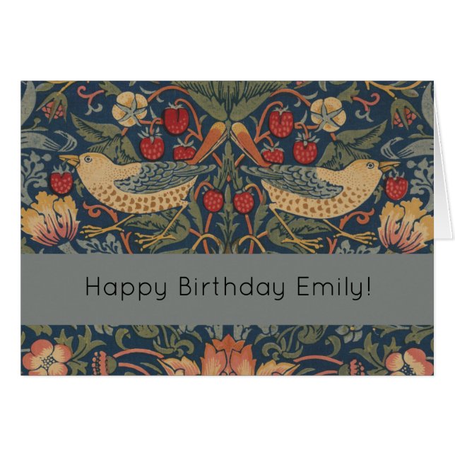 Cartão William Morris Strawberry Theves Birds (Frente Horizontal)
