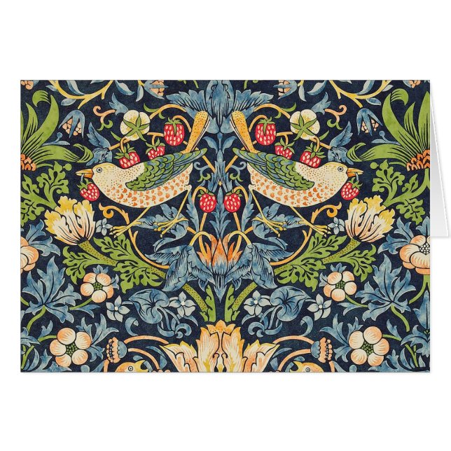Cartão William Morris Strawberry Thief Floral Pattern (Frente Horizontal)