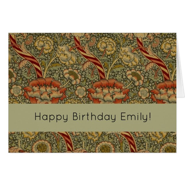 Cartão William Morris Wandle English Floral Damask Design (Frente Horizontal)