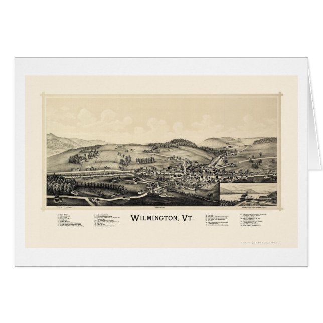 Cartão Wilmington, mapa panorâmico do VT - 1891 (Frente Horizontal)