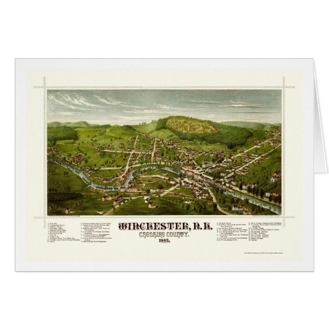 Cartão Winchester, mapa panorâmico do NH - 1887 (Frente Horizontal)