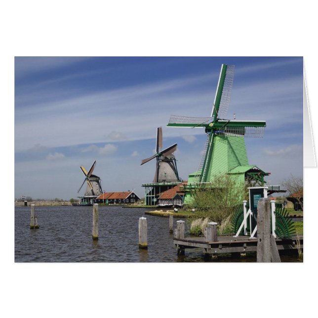 Cartão Windmill, Zaanse Schans, Holanda, Países Baixos 2 (Frente Horizontal)