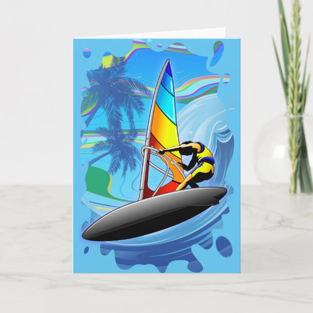 Cartão WindSurfer on Ocean Waves Greeting Card (Frente)