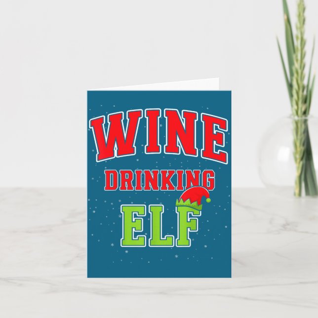 Cartão Wine Drinking Elf Christmas Family Matching Group  (Frente)