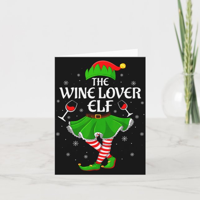 Cartão Wine Lover Elf Christmas Family Girls Women Elf Sq (Frente)