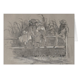 Cartão Winslow Homer - Crianças Sentadas na Cerca