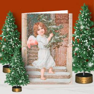 Cartão Winsome Angel com árvore de Natal