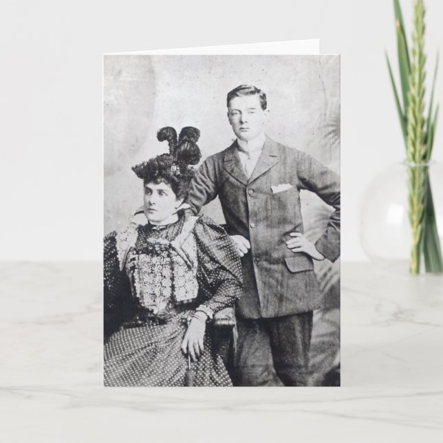 Cartão Winston Churchill com sua mãe 2 (Frente)