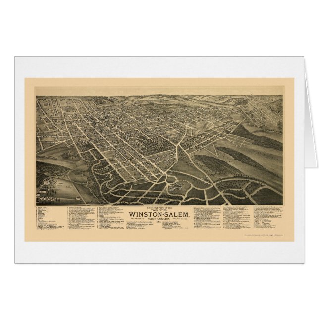 Cartão Winston-Salem, mapa panorâmico do NC - 1891 (Frente Horizontal)