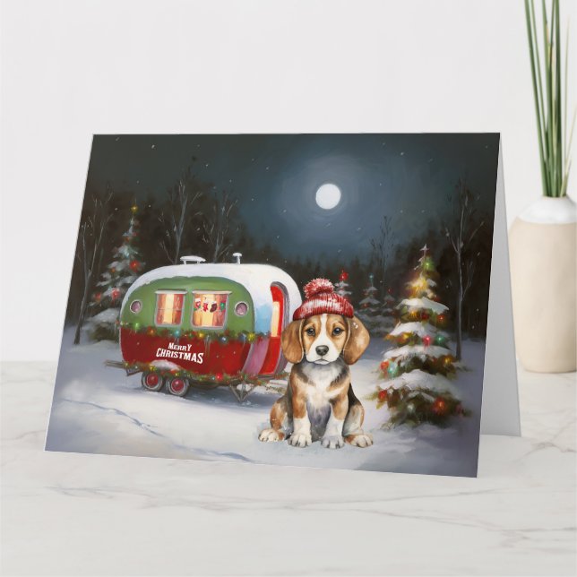 Cartão Winter Beagle Caravan Christmas Adventure (Frente)