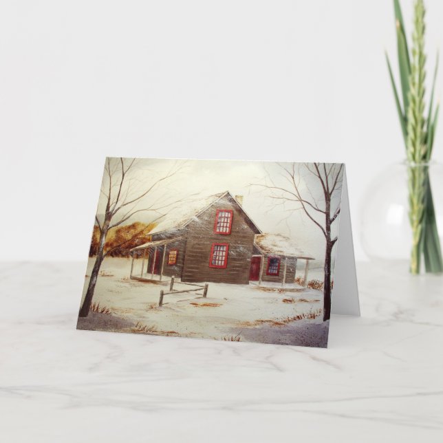 Cartão Winter Cabin Blank Greeting Card (Frente)
