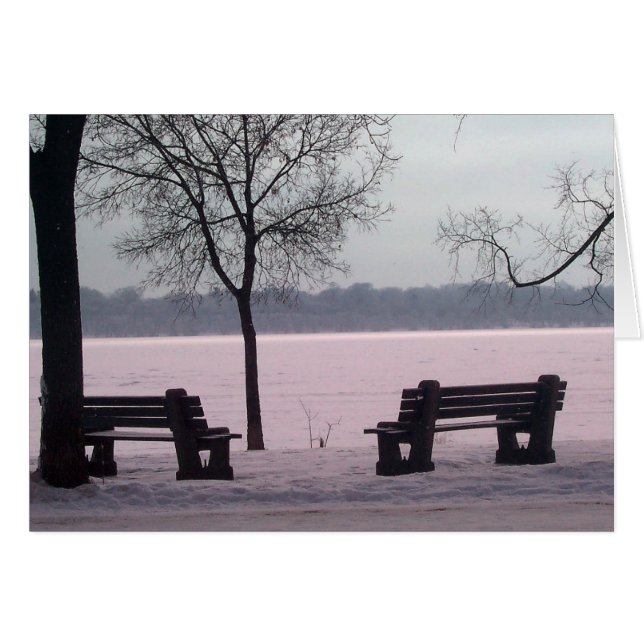 Cartão WINTER CARD: Lago Harriet "Benches", Mpls., MN, (Frente Horizontal)