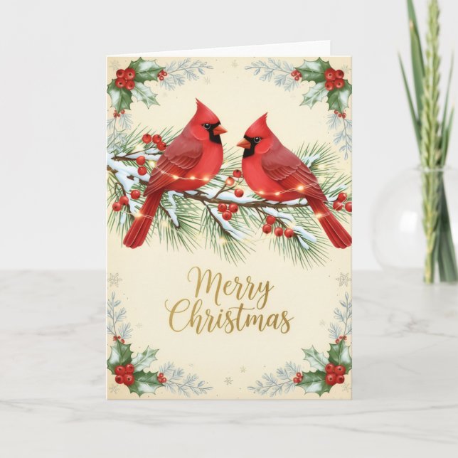 Cartão Winter Cardinals Merry Christmas Card (Frente)